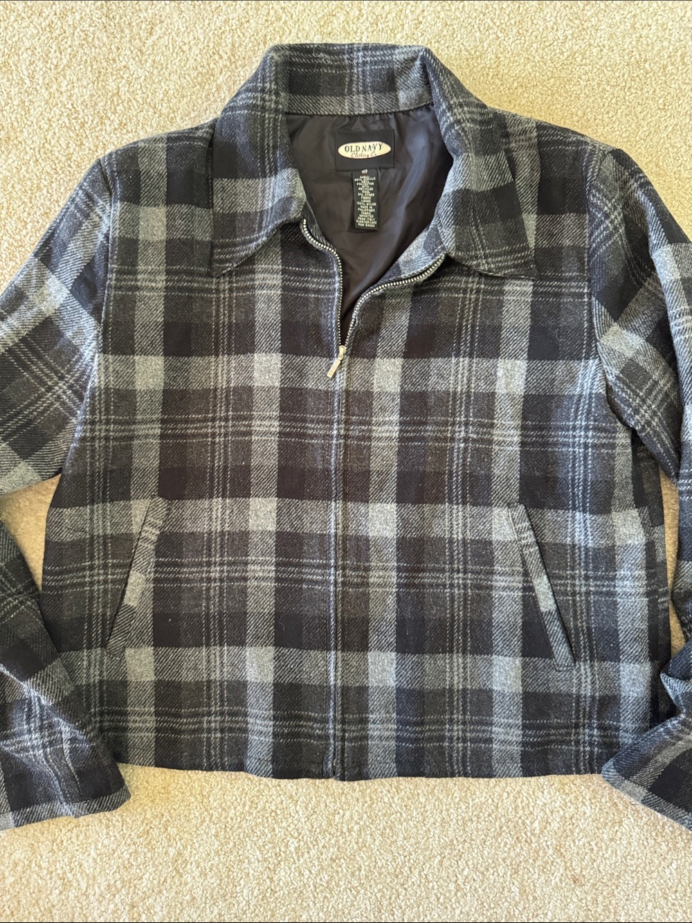 Old Navy Clothing Co. Women’s Black and Gray Plaid Zip Jacket